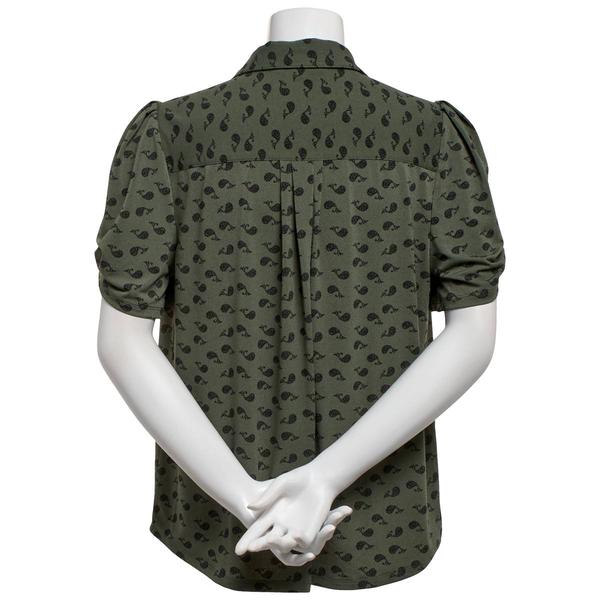 Womens Adrianna Papell Short Sleeve Paisley Button Front Blouse