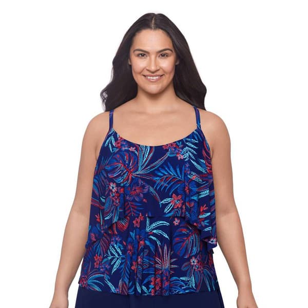 Plus Size American Beach High Low Flounce Tankini Swim Top - image 