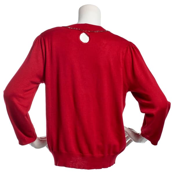 Womens Nicole Miller 3/4 Sleeve Sweater w/ Rhinestone Bow