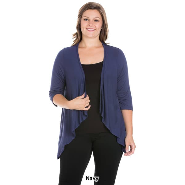 Plus Size 24/7 Comfort Apparel Elbow Sleeve Open Cardigan