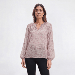 Womens Preswick & Moore(R) Long Sleeve Floral Ruffle Neck Blouse