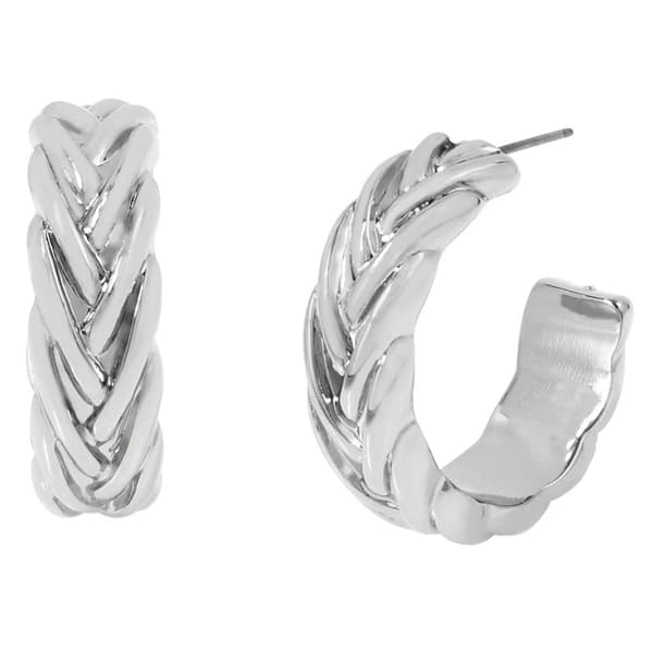 Steve Madden Silver Woven Medium Braided Hoop Earrings - image 