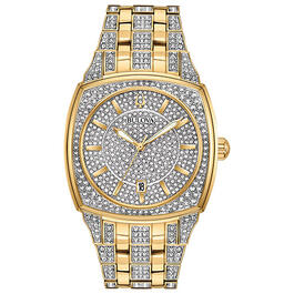 Mens Bulova Crystal Pave Gold-Tone Bracelet Watch - 98B323
