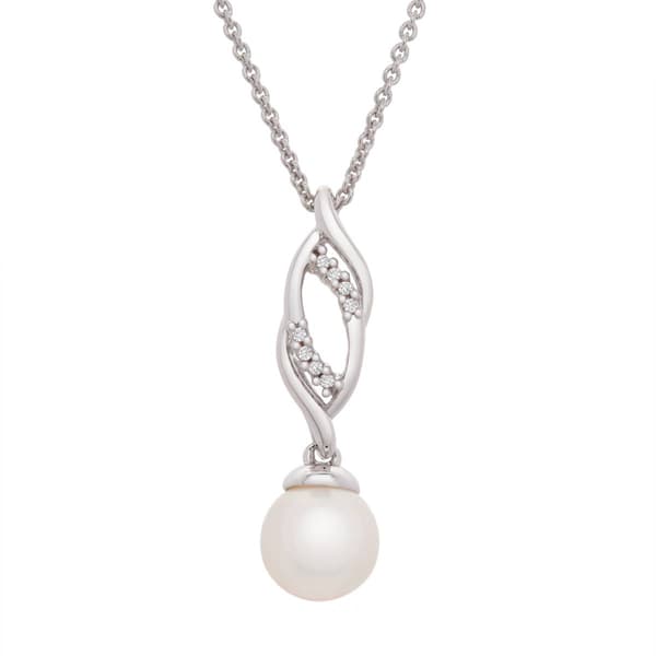 Gemstone Classics&#40;tm&#41; Sterling Silver Pearl & White Sapphire Pendant - image 