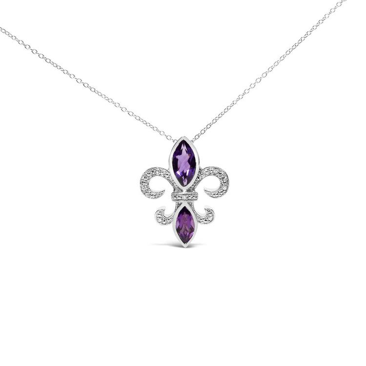 Haus of Brilliance Sterling Silver Amethyst Fleur de Lis Pendant