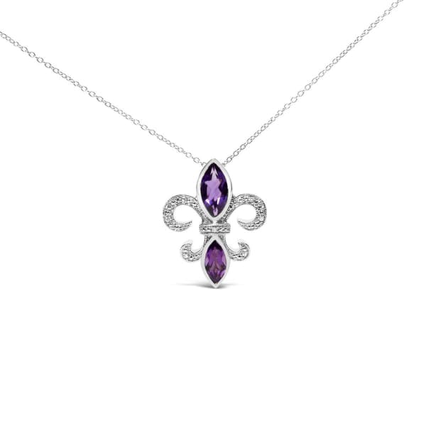 Haus of Brilliance Sterling Silver Amethyst Fleur de Lis Pendant