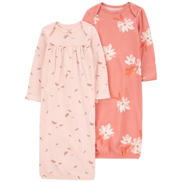 Baby Girl &#40;Preemie-3M&#41; Carter's&#40;R&#41; 2pk. Floral Dragonfly Nightgowns - image 