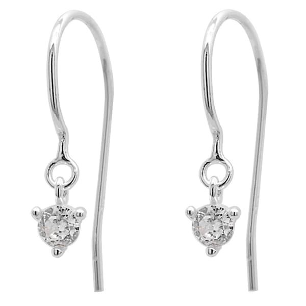 Marsala Sterling Silver Solitaire CZ Fish Wire Drop Earrings - image 