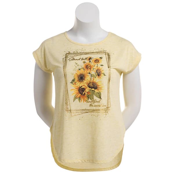 Womens Tru Self Short Sleeve "Find The Sunshine" Sunflowers Tee