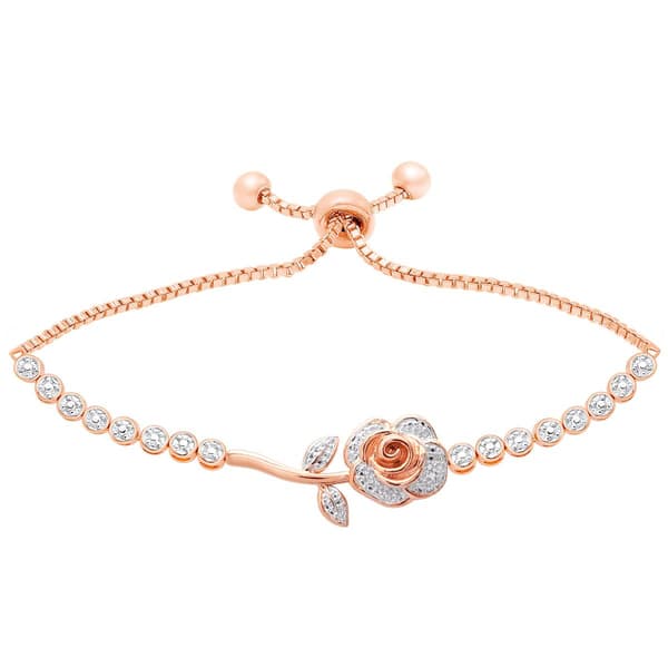 Accents Rose Gold Plated Diamond Rose Flower Adjustable Bracelet - image 