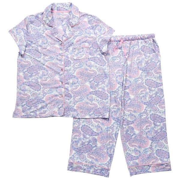 Petite White Orchid Cloud Knit Paisley Top & Capris Pajama Set
