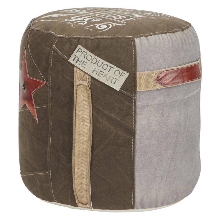 9th & Pike® Rustic Brown Canvas Round Pouf Ottoman