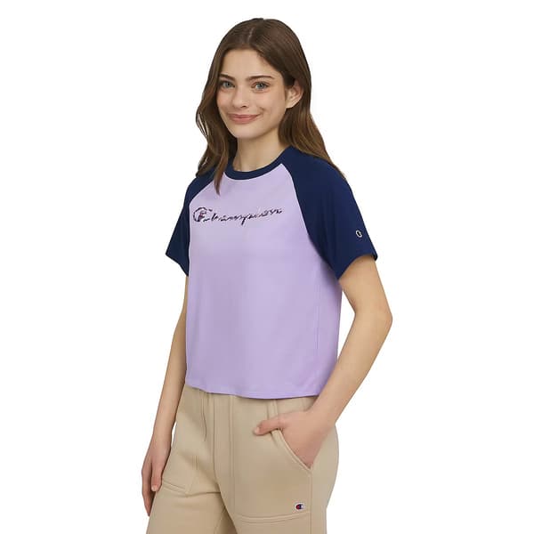 Girls (7-16) Champion® Color Block Puffy Floral Logo Tee