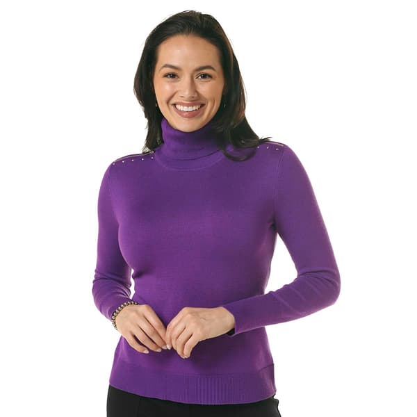 Womens Retrology Pull Over Zipper Shoulder Turtleneck Sweater - image 
