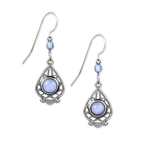 Silver Forest Silver-Tone & Blue Lace Agate Stone Earrings - image 