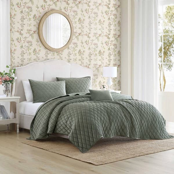Laura Ashley Solid Diamond Stitch Velvet-Textured Quilt Set