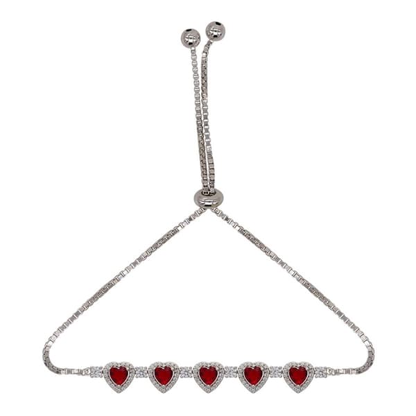 Gianni Argento Lab Created Ruby & CZ Heart Adjustable Bracelet - image 