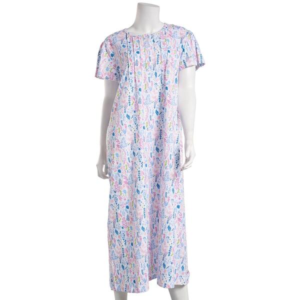 Womens White Orchid Floral Garden Henley Pin Tuck Nightgown - image 