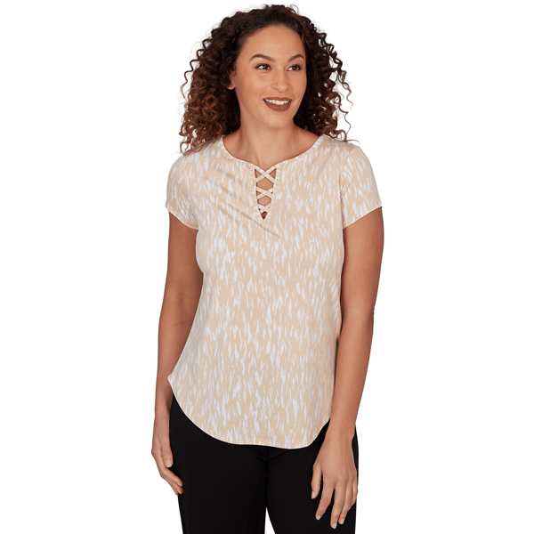Womens Emaline Verde Grove II Short Sleeve Lace Neck Blouse - image 