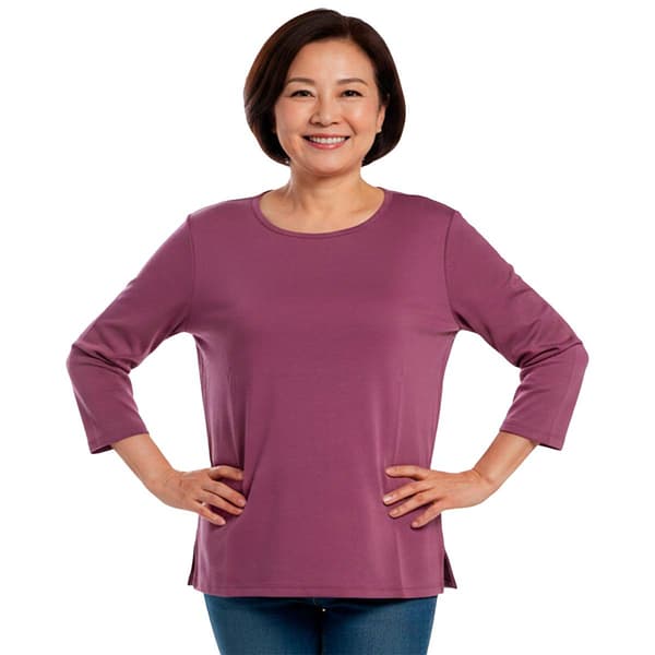 Plus Size Hasting & Smith 3/4 Sleeve Solid Open Crew Neck Tee - image 