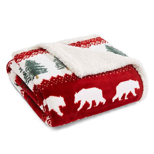 Eddie Bauer Grizzly Peak Red Sherpa Throw Blanket - 50x60