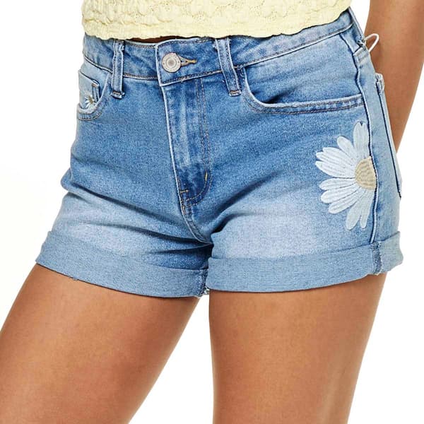 Juniors Gogo Jeans High Rise Embroidered Daisy Roll Cuff Shorts - image 