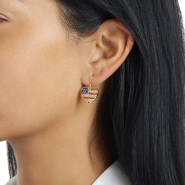 Athra 14kt. Gold over Brass Heart USA Flag Drop Earrings