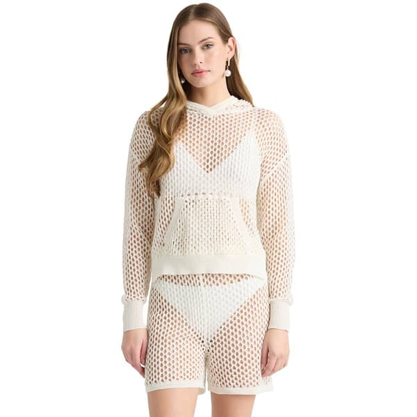Womens NVLT Crochet Hooded Top & Shorts Cover Up Set - image 