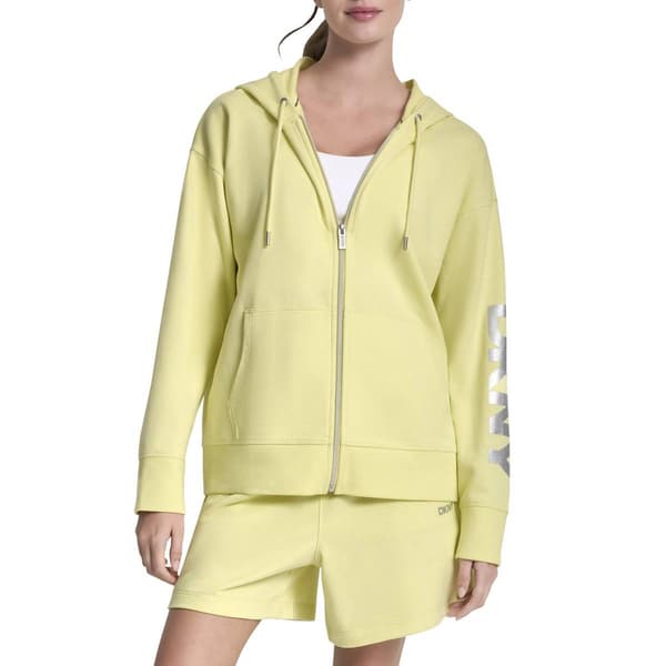 Womens DKNY Sport Foil Logo On Silver French Terry Full Zip Hood - image 