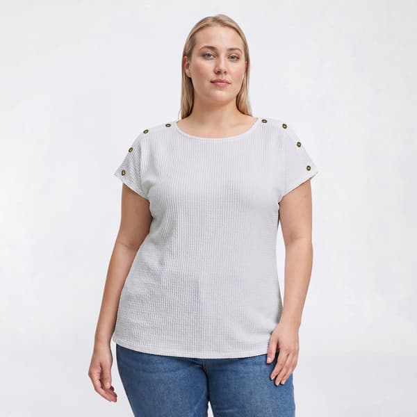 Plus Size Emily Daniels Cap Sleeve Shoulder Button Texture Blouse
