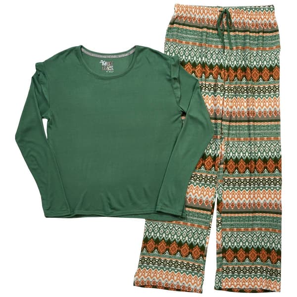 Womens MUK LUKS&#40;R&#41; Long Sleeve Solid Top & Aztec Pajama Set - image 