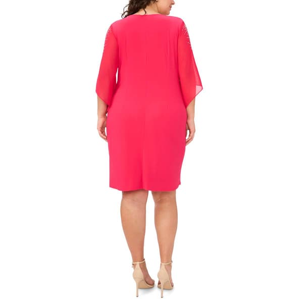 Plus Size MSK 3/4 Angel Sleeve Solid Side Ruched Sheath Dress