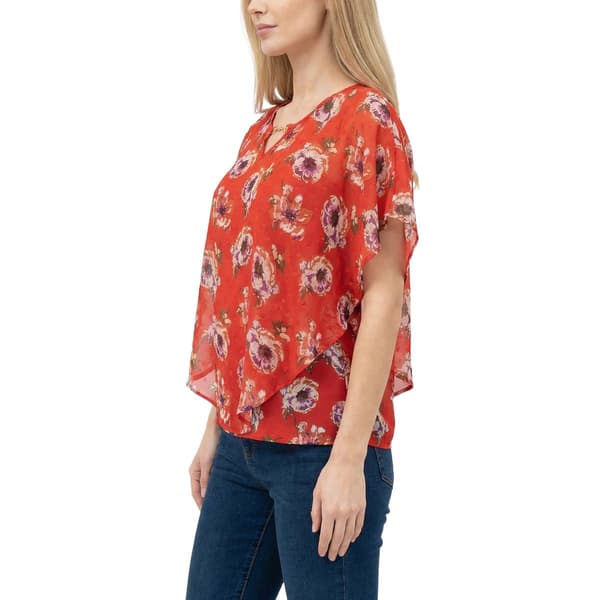 Womens NY Collection Clip Dot Floral Poncho Blouse