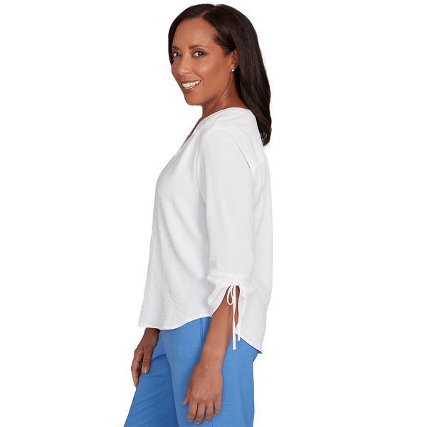 Petite Alfred Dunner Business As Usual 3/4 Tie Sleeve Blouse