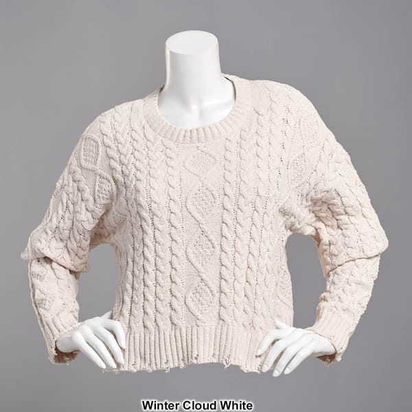 Juniors Pink Rose Carson Distressed Cable Knit Sweater