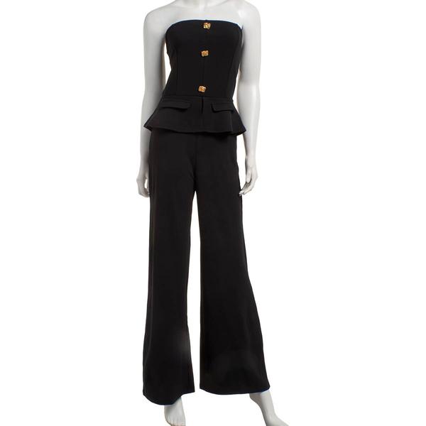Juniors Madden Girl Strapless Peplum Jumpsuit With Gold Buttons - image 