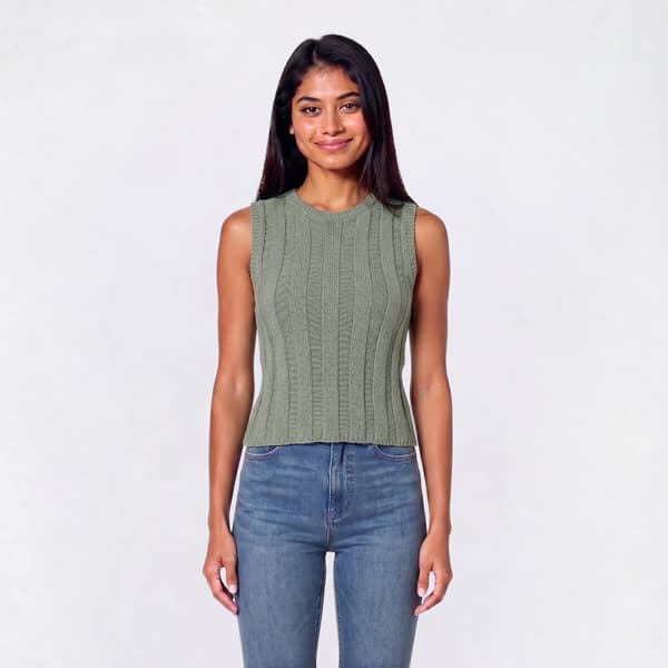 Juniors Pink Rose Sleeveless Rib Sweater Vest