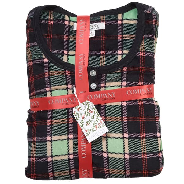 Womens Ellen Tracy Long Sleeve Plaid Pajama Set - Navy