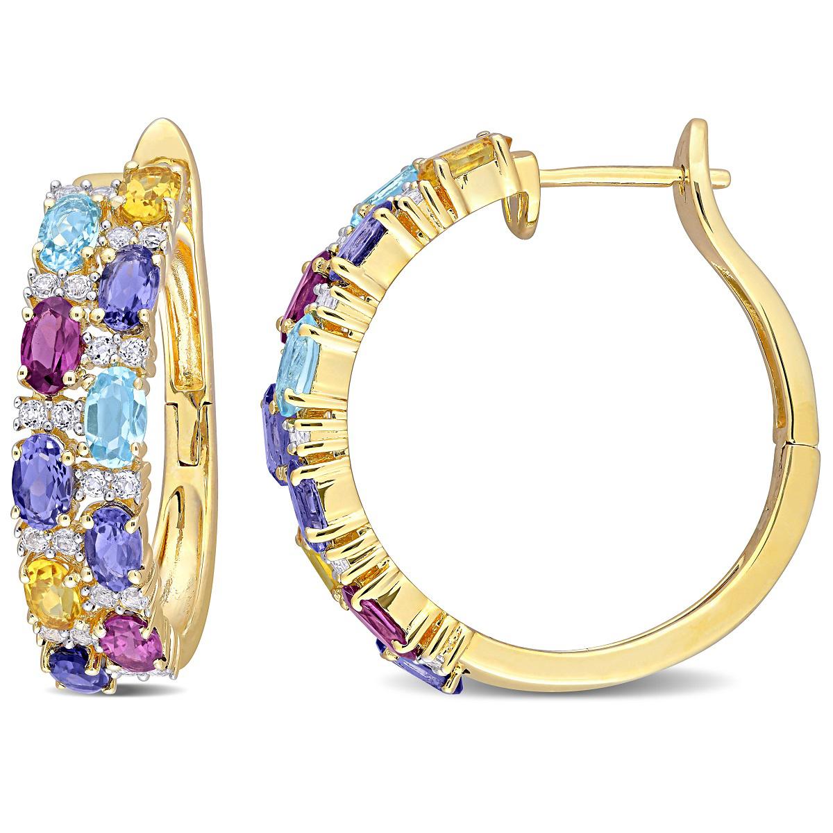 Gemstone Classics™ Blue Topaz & Swiss White Post Hoop...
