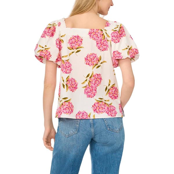 Womens Cece Short Puff Sleeve Square Neck Hydrangea Blouse