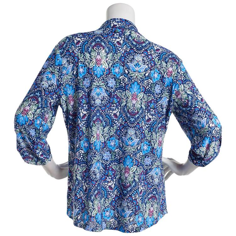 Plus Size Emily Daniels 3/4 Sleeve Floral Disco Dot Button Down