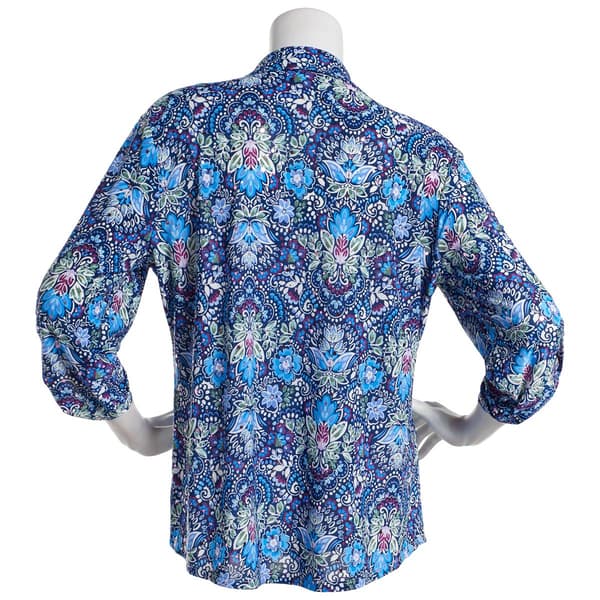 Womens Emily Daniels 3/4 Sleeve Floral Disco Dot Button Down