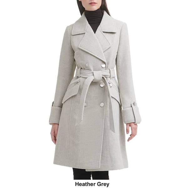 Womens Guess Belted Double Breasted Faux Wool Coat