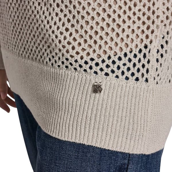Womens DKNY Long Sleeve V Neck Open Stitch Sweater