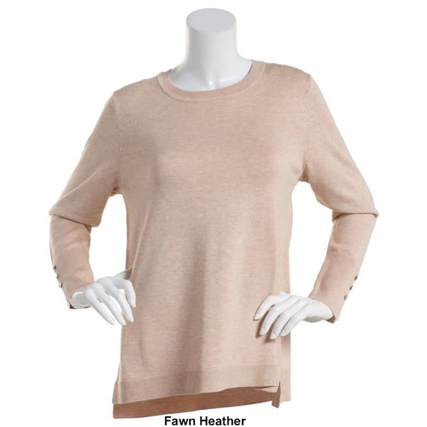 Womens Retrology Crew Neck Button Sleeve Side Slit Sweater