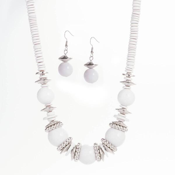 Ashley Cooper&#40;tm&#41; White & Silver Beaded Necklace & Earrings Set - image 
