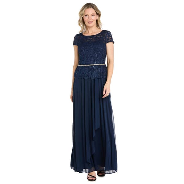 Womens R&M Richards Scalloped Lace Evening Gown