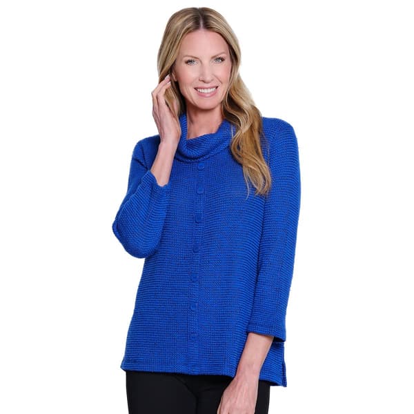 Womens Multiples 3/4 Sleeve Cowl Neck Faux Button Front Sweater - image 