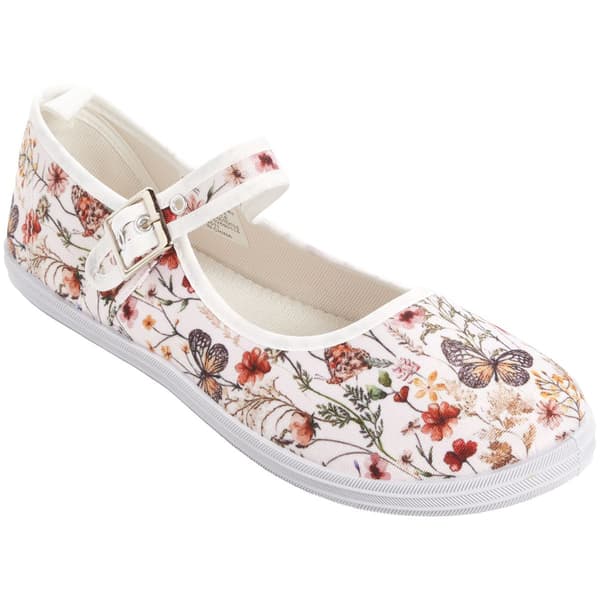 Womens Ashley Blue Mary Jane Floral Canvas Flats - image 