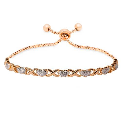 Accents Rose Gold & Diamond Accent Heart Link Bracelet - image 